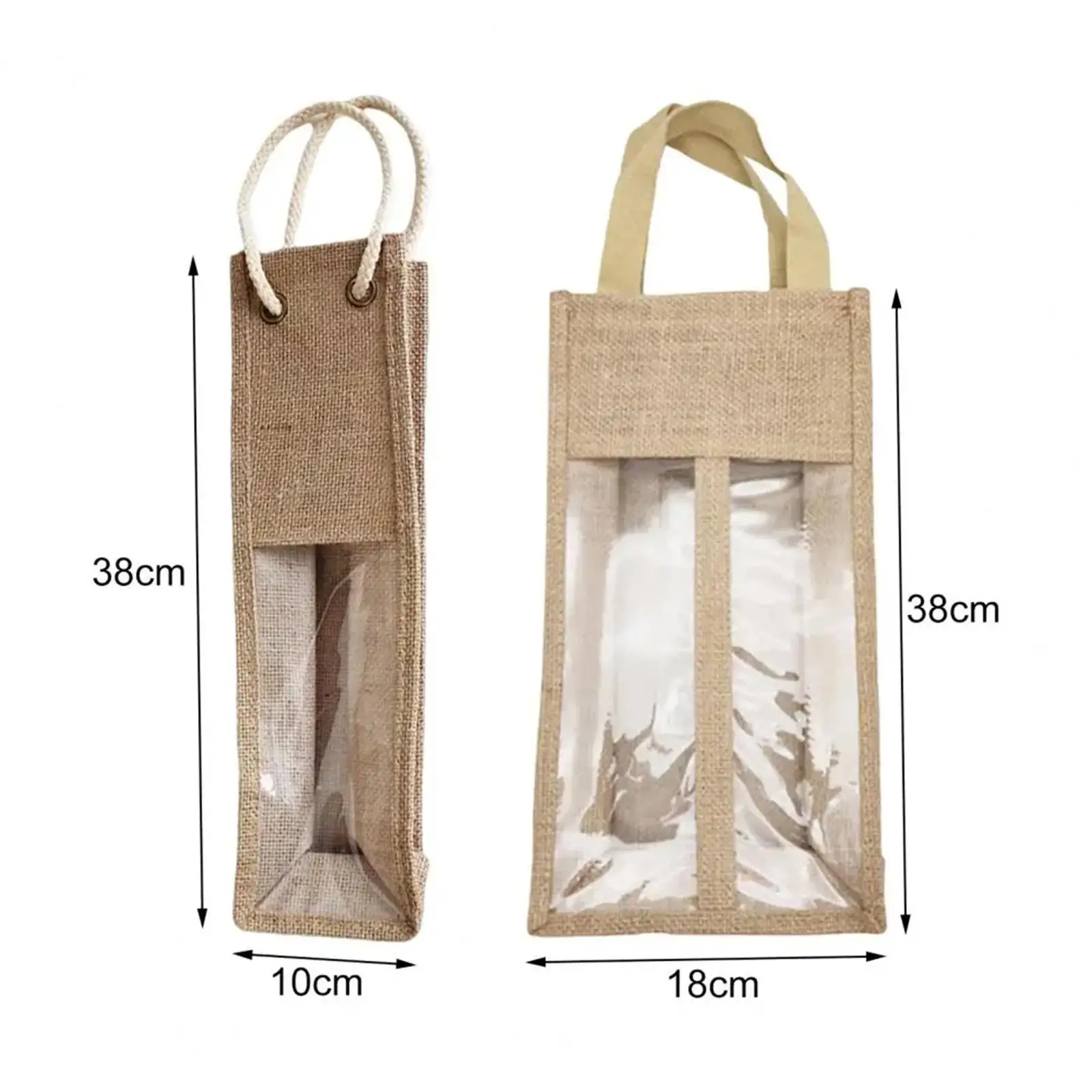 Burlap Jute Wine Gift Bag with Window and Handle Wine Bottle Covers Tote for Holiday New Year Home Wedding Decoration