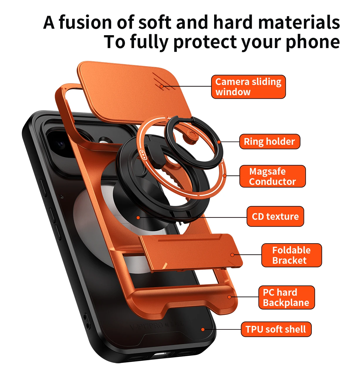 Magnetic Shockproof Phone Case with Slide Camera Protection and Kickstand
