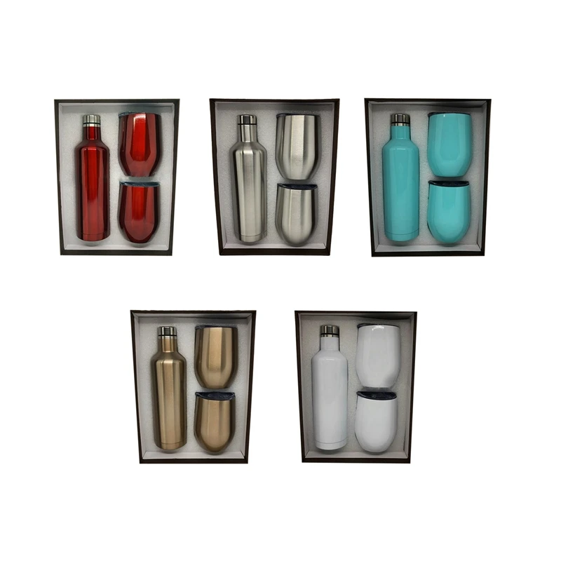 

3 In 1 Gift Wine Set Beer Set With Seal Lid Thermo Mug Coffee Terms Flask 12Oz Milk Bottle Sport Travel Set Retail