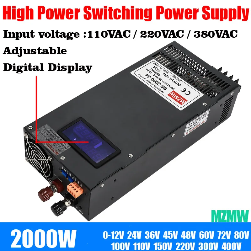 조절식 스위칭 전원 공급 장치, 디지털 디스플레이 SMPS, 2000W, 0-15V..