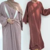 Women Dress Soft Nida Nursing Mother Abaya with Side Zip Front Islamic Clothing Puff Sleeves Breastfeeding Abaya Modest Dresses