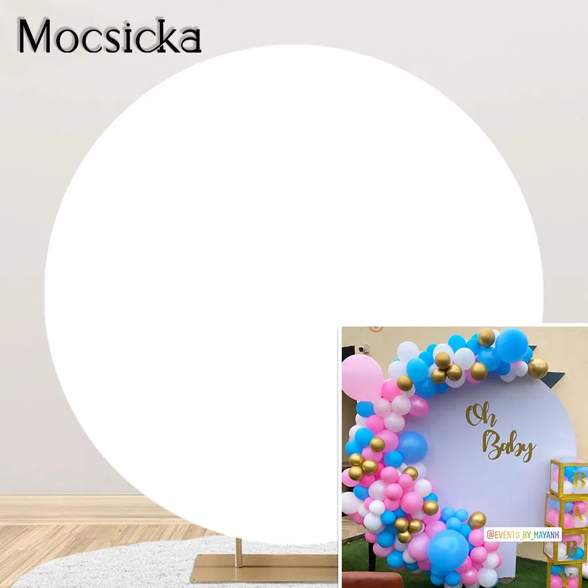 7ft, White Mocsicka White Round Backdrop Polyester Round Background Baby Shower Birthday Party Decoration Banner 