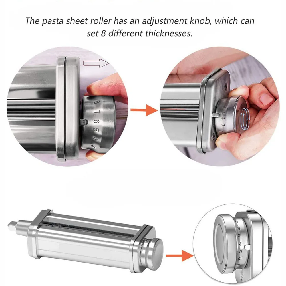 Pasta Maker Attachment 3-in-1 Pasta Roller Cutter Parts Noodles Press Machine Compatible with KitchenAid Stand Mixers