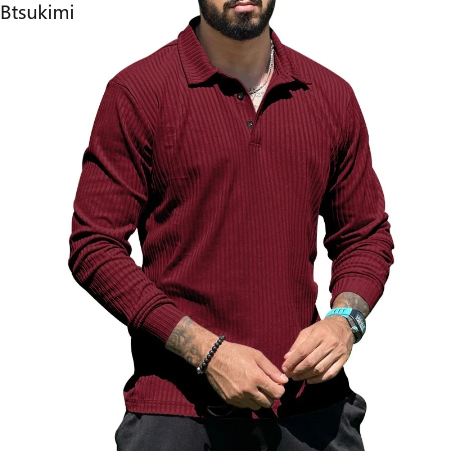 Nuova Maglia Polo da Uomo a Maniche Lunghe, Tinta Unita, Vestibilità Slim, Anti-Striature, Popolare Pullover in Maglia, Abbigliamento Streetwear - immagine 3