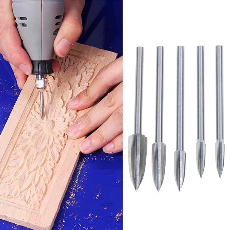 5pcs/set Wood Carving Drill Bits Set For Rotary Tool Wood Carving Bits With  1/8 Inch Shank For DIY Woodworking Engraving Carving Drilling Grinding
