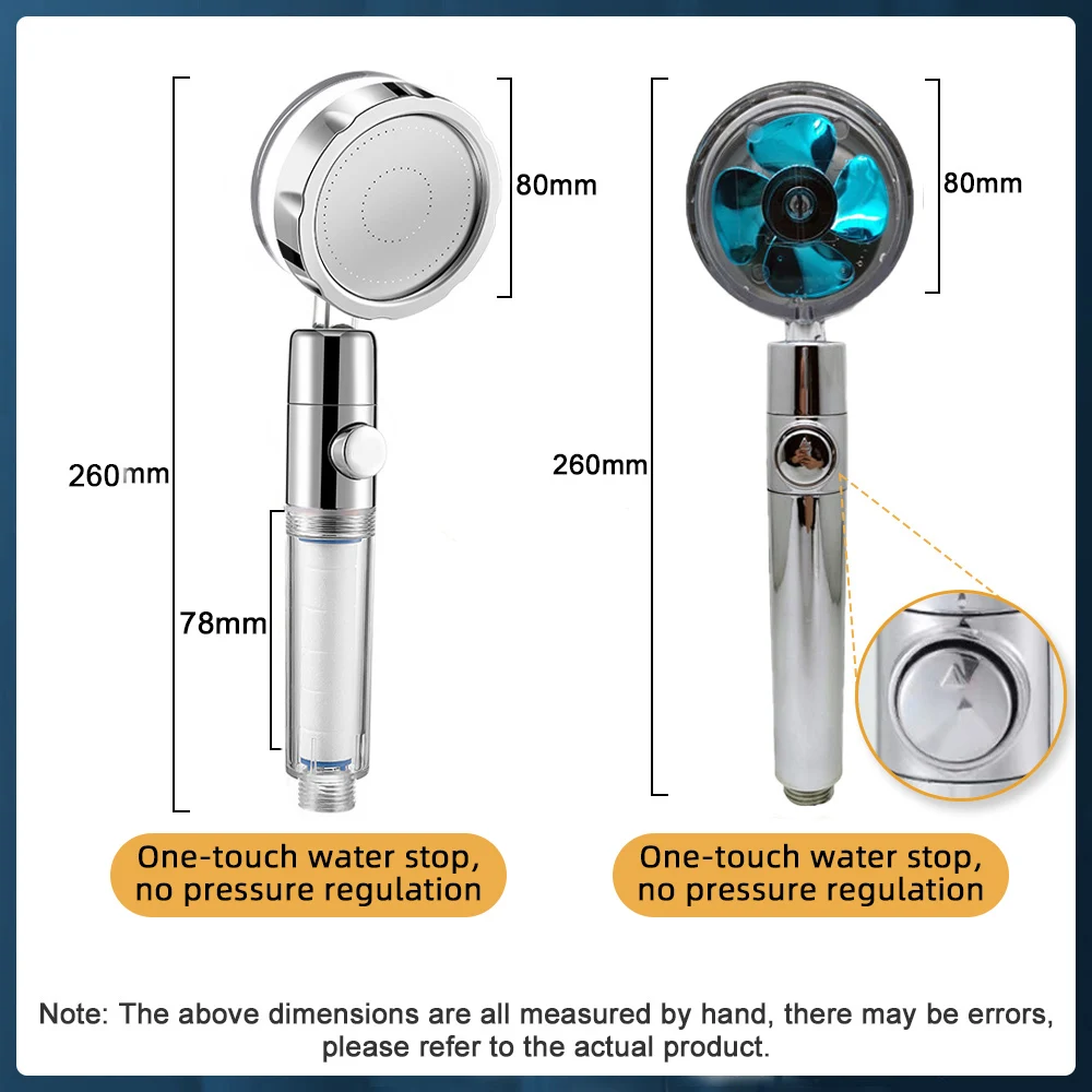 Shower Head Powerful Pressurized Shower Set Fan Filter Showerhead One Touch Water Stop Sprayer Water Saving Handheld Showerheads