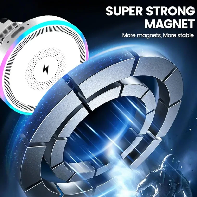 Magnetic Wireless Car Charger with RGB Lighting and Air Vent Mount