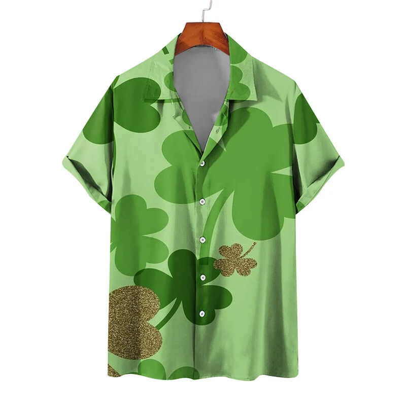 thumbnail image 1 of Camisas de playa hawaianas nuevas de verano para hombres y mujeres, camisa para parejas, camisa de manga corta con solapa y estampado 3D de trébol de cuatro hojas, camisas florales, tops, 1 of 5