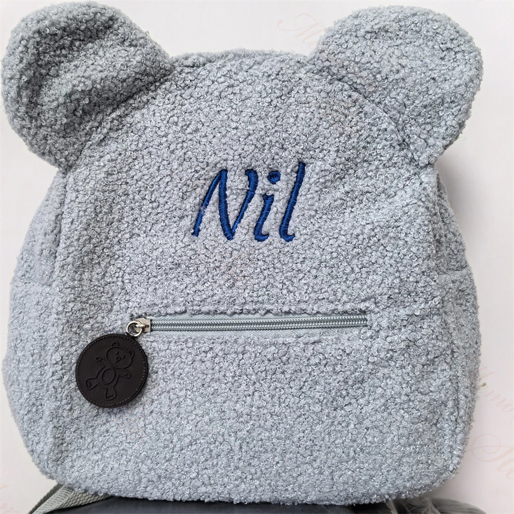 

Personalized Name Winter Cute Bear Ear Backpacks Custom Embroidery Text Kids Kindergarten Book Bags Outdoor Plush Snack Backpack
