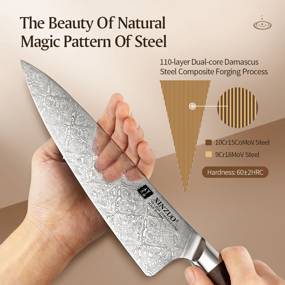 XINZUO 8.5" inch Chef's Knife chef knife Original 110 Layers of Dual-core Damascus Steel Kitchen Knife Stainless Steel Tool Gyuto Knives