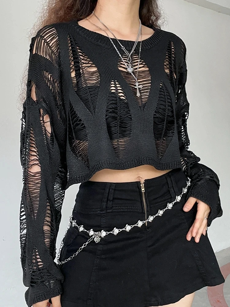 Damon Draper Tops|gothic Hollow Out Knitted Blouse - Summer