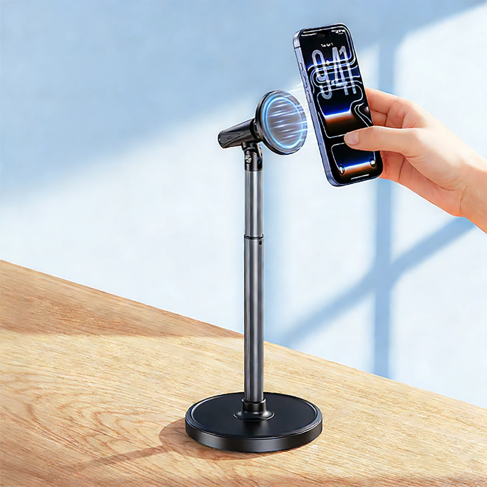 자석식 데스크 폰 거치대 높이 조절 가능 휴대폰 거치대 비디오 촬영용 사무실 책상 액세서리 (아이폰 17, 16, 15, 14 호환)