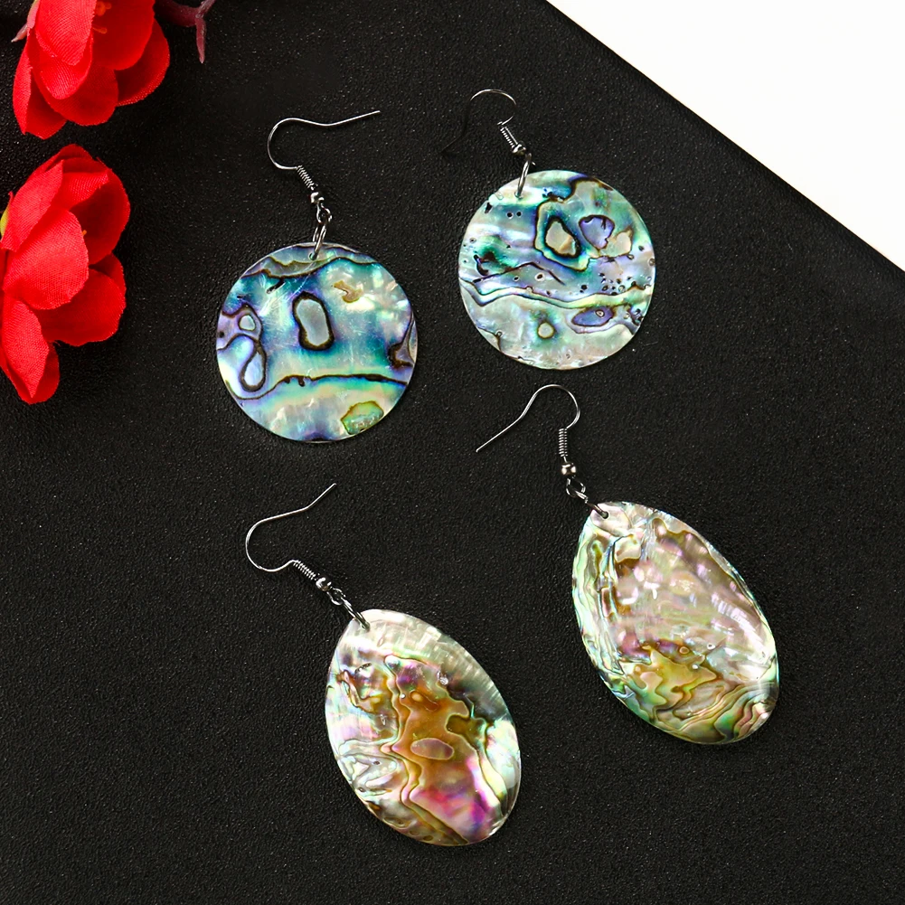 Design Natural Abalone Sea Shell Hollow Round Flower Earrings