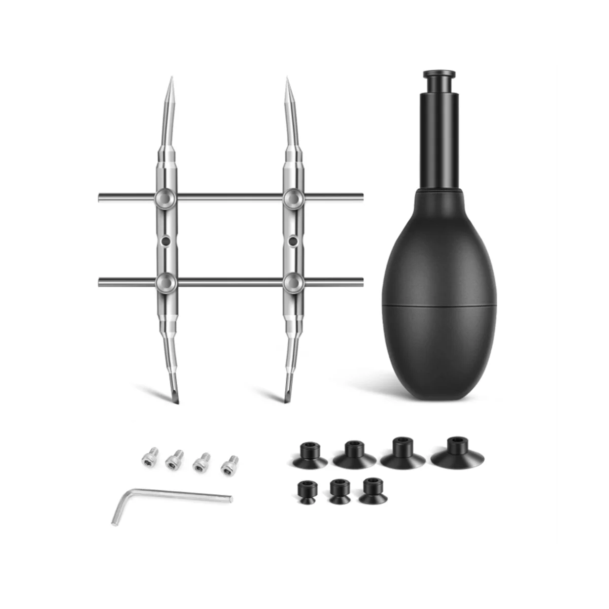 

Lens Sucker and Spanner Kit, IC Pick-Up Vacuum Suction Pen with 7 Interchangeable Suction Cups and Curved Tips