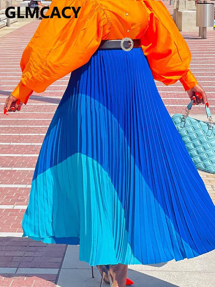 

Women's Fashionable Plus Size Elastic Pleated Midi Skirt - A-line Skirt