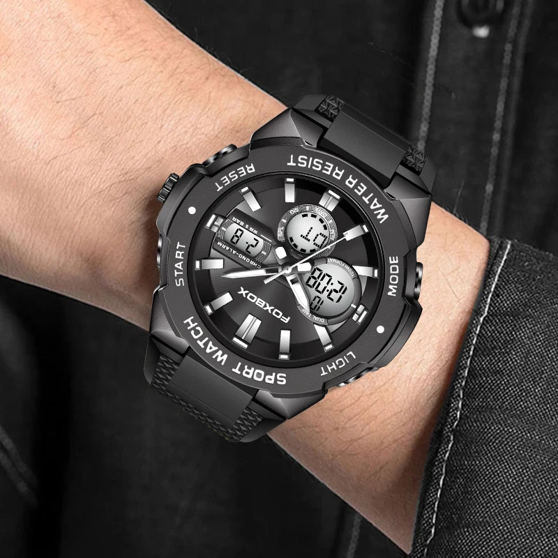 LIGE Dual Display Watch for Men Fashion Silicone Band Military Waterproof Sport Chronograph Quartz WristWatch Fashion With Date