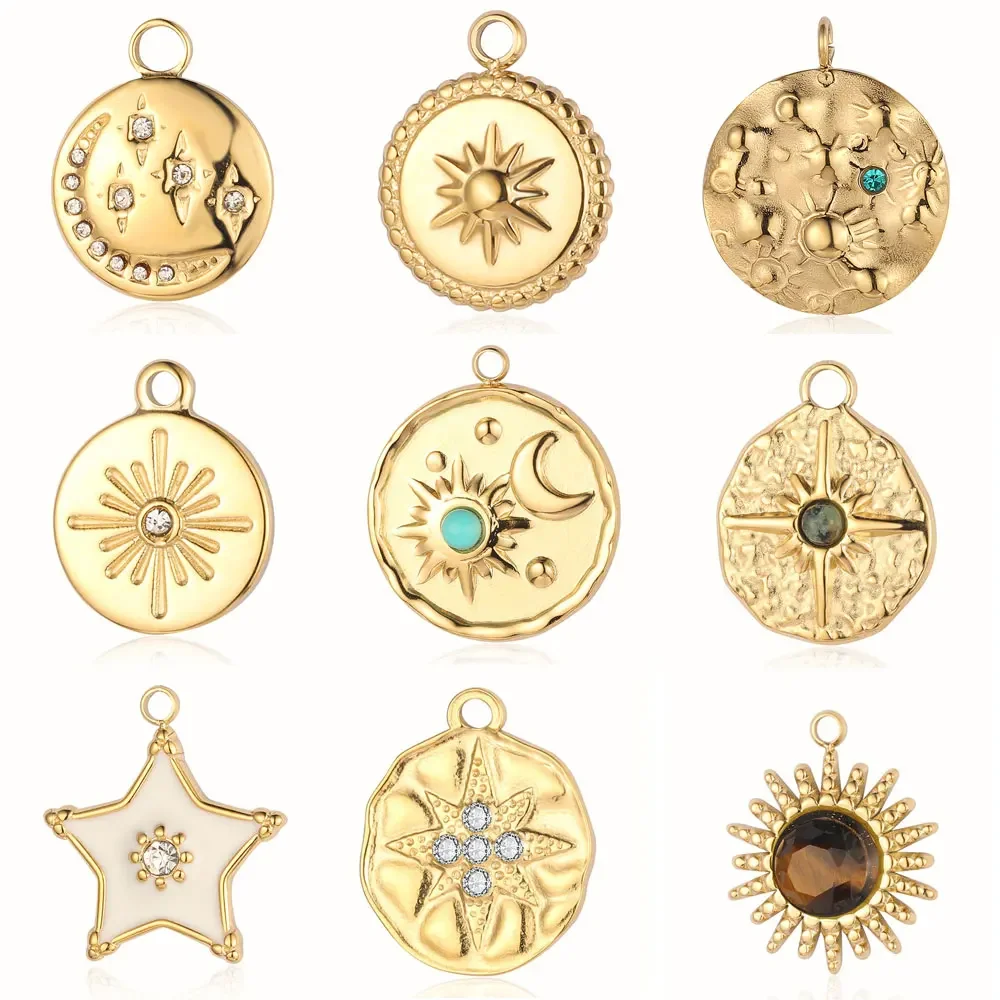 

Moon Star CZ Mirror Polished 316 Stainless Steel DIY Charm Sun Turquoise Semi-Precious Natural Stone Jewelry Pendant