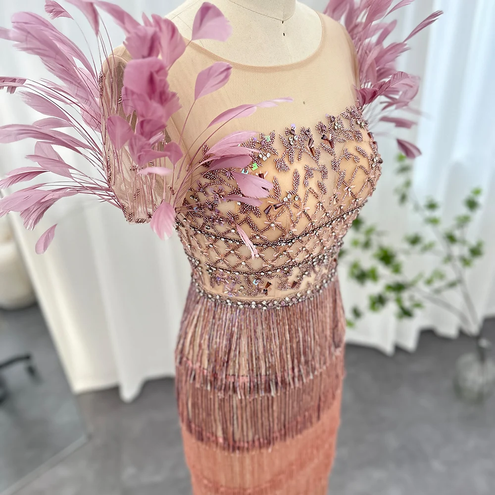 Sd25cb23312a9421abeea8fc23c320f86N Dubai Luxury Gradual Tassel Lilac Feathers Evening Dresses, Elegant Ankle Length Women Wedding Party Gowns Mallzona