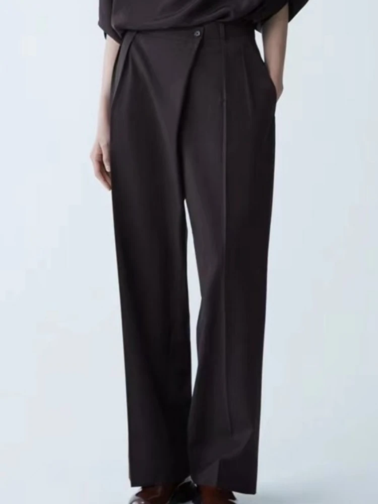 

2022 Autumn New Solid Color Straight Asymmetric Placket Casual Pants