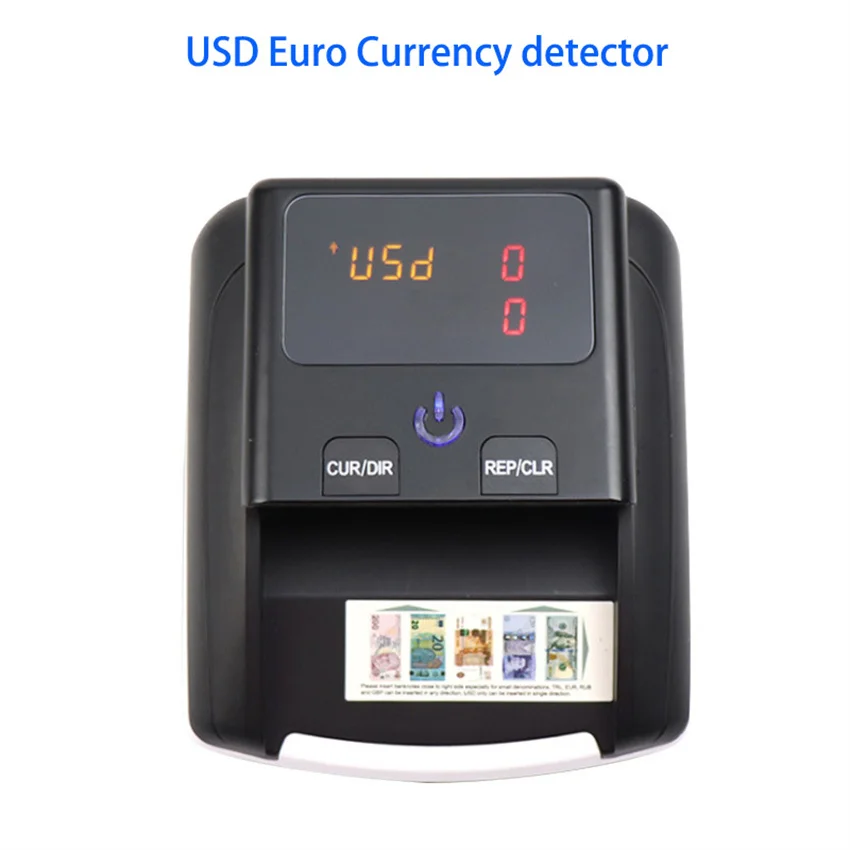 Portátil Mini Money Counter Counterfeit Bill Detector Detecção Automática de Dinheiro por uv mg ir Imagem para Euro Usd Lojas