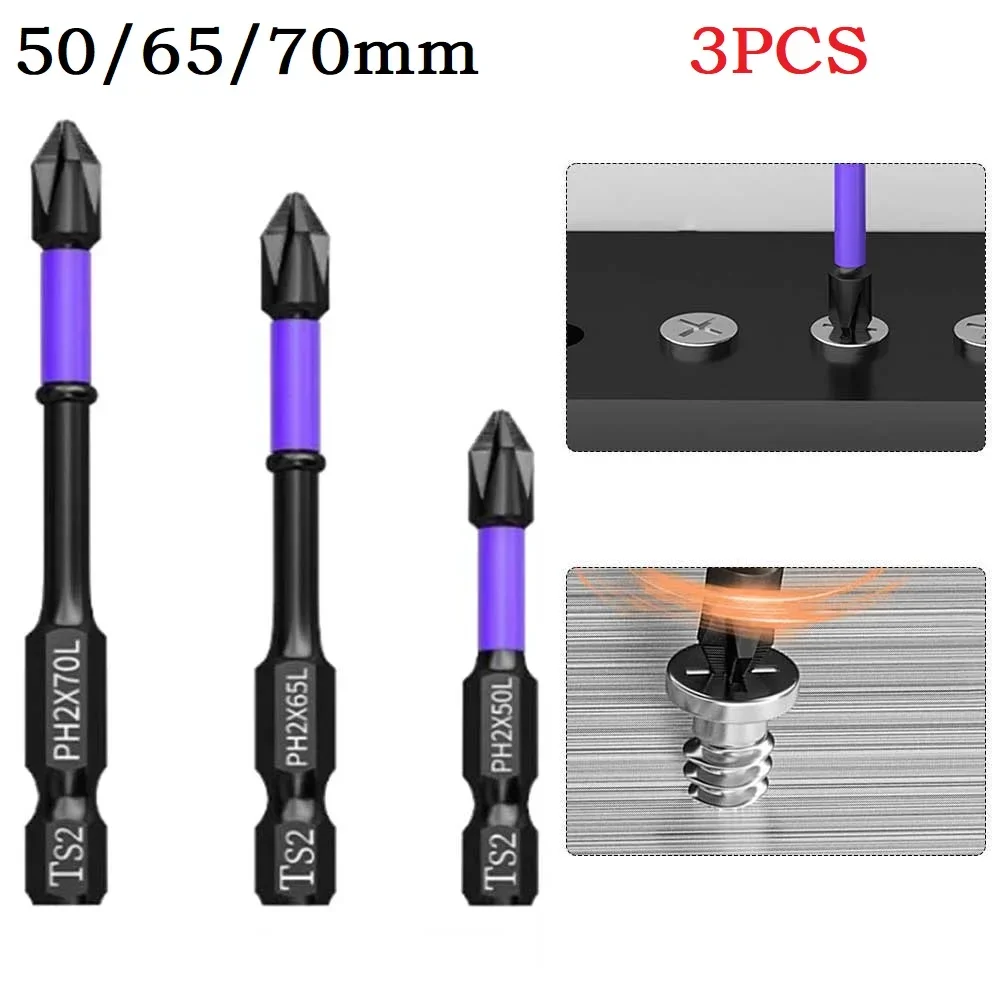 

3PCS Magnetic Batch Head Impact Strong Cross PH2 High Hardness Screwdriver Bits Alloy Steel Impact ScrewDriver Hand Tool 50-70mm