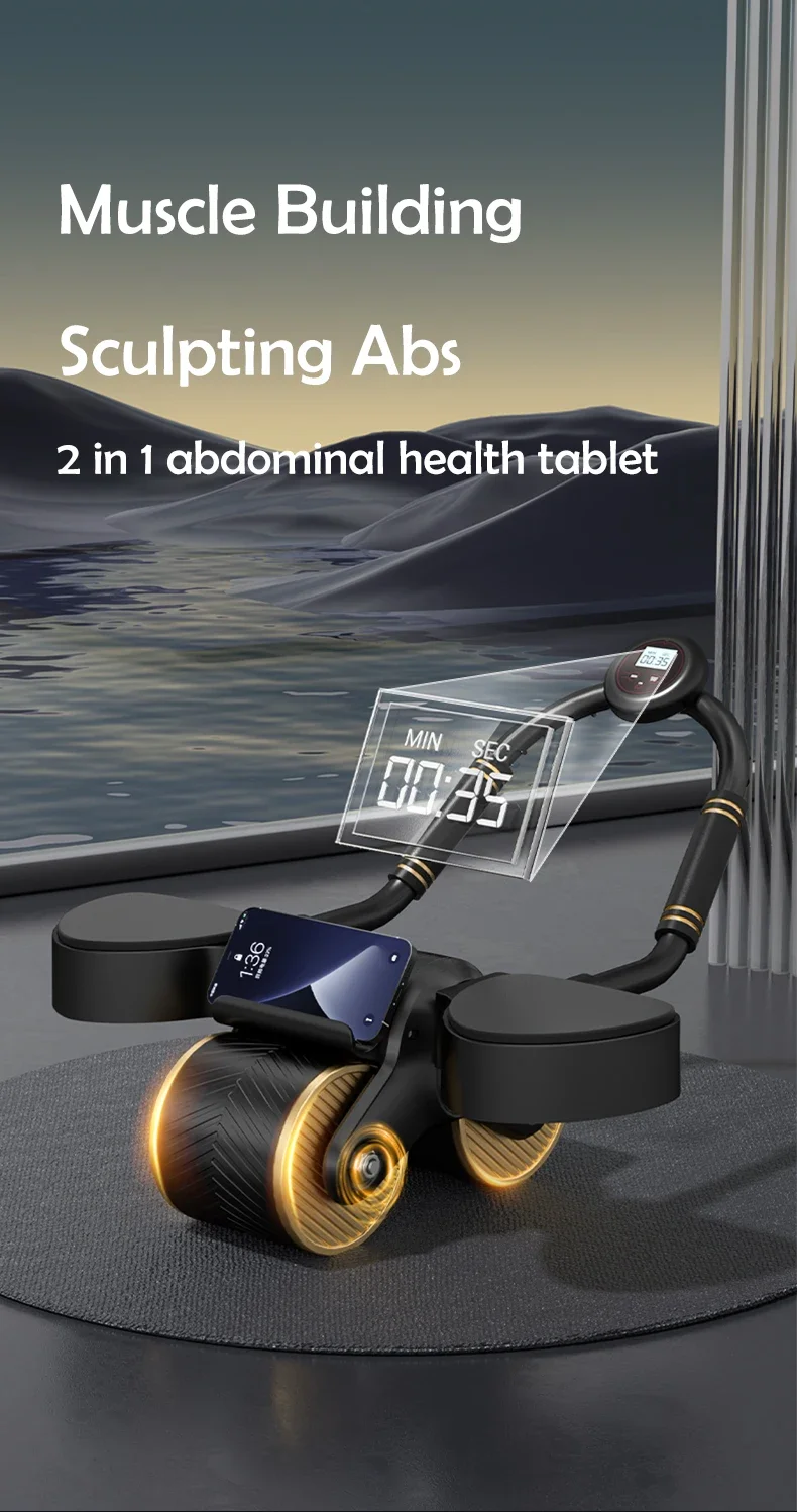 Neues Design, Smart Counting Ab Roller für das Core-Workout, automatisches Rückprall-Bauchrad mit Ellenbogenstütze_voghion.com