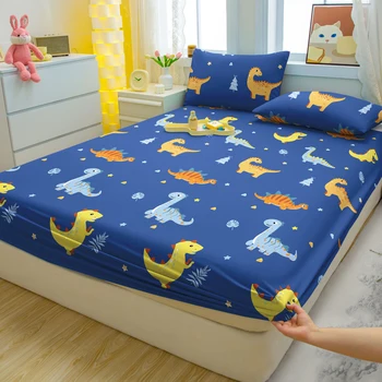 1 Cartoon Fun Animal Printed Matte Fitted Sheet, Bedroom Printed Bed Cover, Bedding (Excluding Pillowcases)