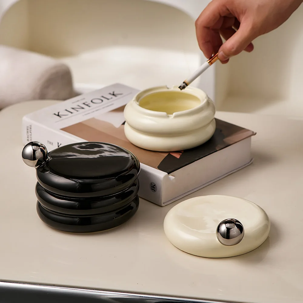 

Porcelain Home Decor Creative Round Ashtray Living Room Tabletop Ornament Office Meeting Room Desk Accessories Ceramic Ash Tray