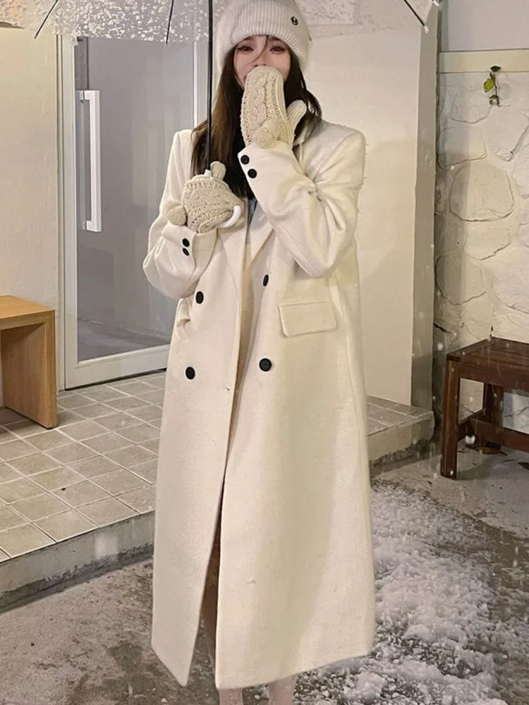 

Autumn Winter Women Long Jacket Wool Coat Female Korea Fashion Casual Loose England Style Women's Trench Streetwear Windbreaker