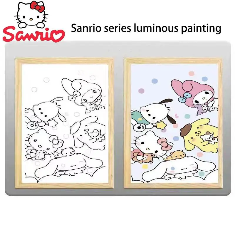 

Sanrio Hello Kitty Kuromi My Melody Led Luminous Painting Modern Bedroom Diy Hanging Pictures Living Room Simple Friend Gift