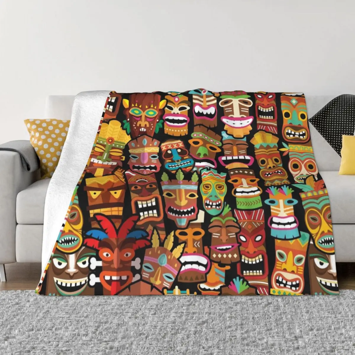

Tiki Pattern Throw Blanket Decorative Throw Blanket Fashion Sofa Blankets