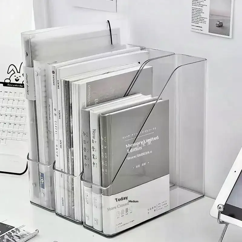 Portadocumenti da scrivania trasparente in PET, contenitore verticale per archiviazione, vassoio portaoggetti, organizer per carta, libri e riviste, per casa e ufficio - immagine 2