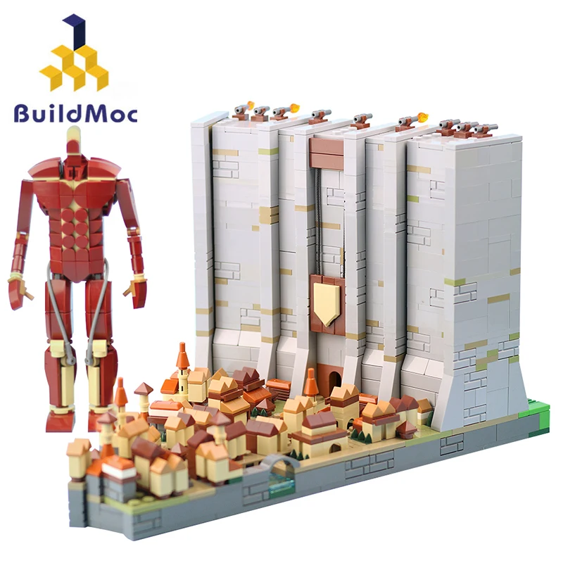 Buildmoc Titan Attack The Wall Giant Eren Ideas Moc Set Building Blocks Kit Giocattoli Per Bambini Regali Per Bambini Giocattolo 1609 Pezzi Mattoni