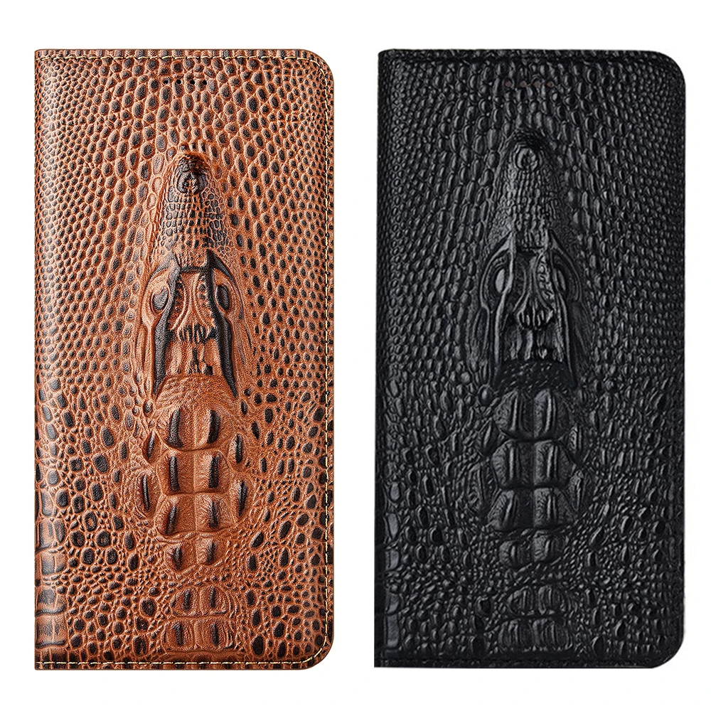

Genuine Leather Flip Phone Case For Asus Zenfone 7 Pro ZS671KS 7 ZS670KS Cover Case Crocodile Style For Asus Zenfone Go ZB552KL