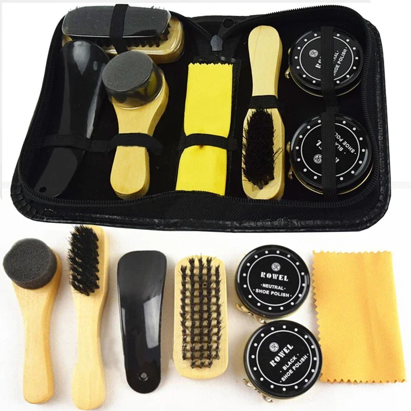 

MODX HQ 7 in 1 Travel Case Black & Neutral Shoe Shine Polish Brushes Cleaning Set Kit