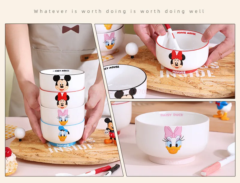 Disney Anime Bowls Mickey Minnie Donald Duck Children Family Ceramic Fruit Rice Bowl 400Ml