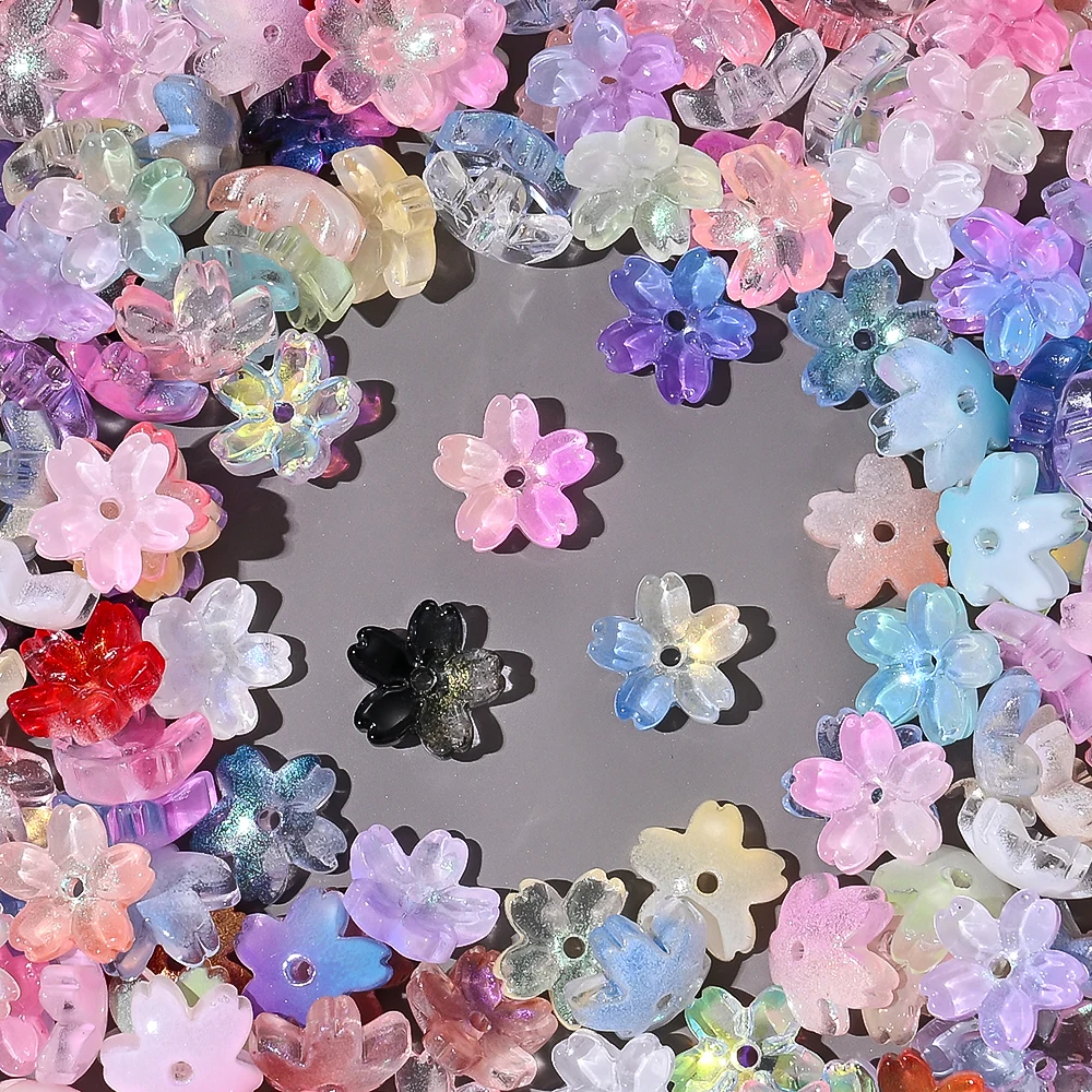 50 Stück 11 mm bunte Glas-Kirschblüten-Perlen, gemischte Blumen, lose Distanzperlen für Schmuckherstellung, DIY-Armband, Halskette, Perlen