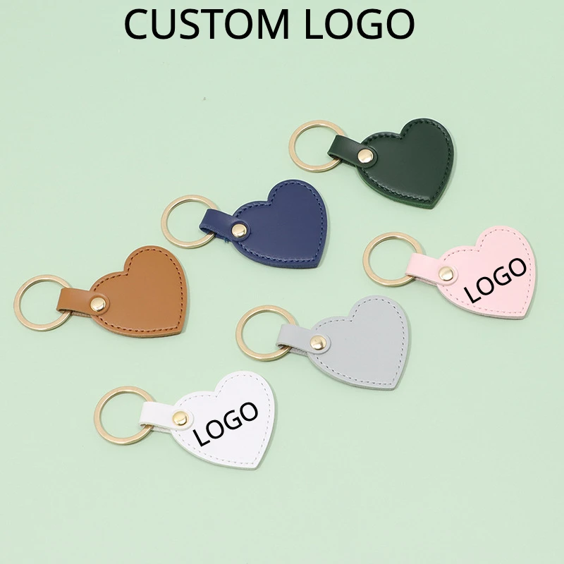 

Customized LOGO PU Leather Heart Keychain for Men and Women Car Key Chain Ring Laser Engrave Personalized Blank Keyring Gift