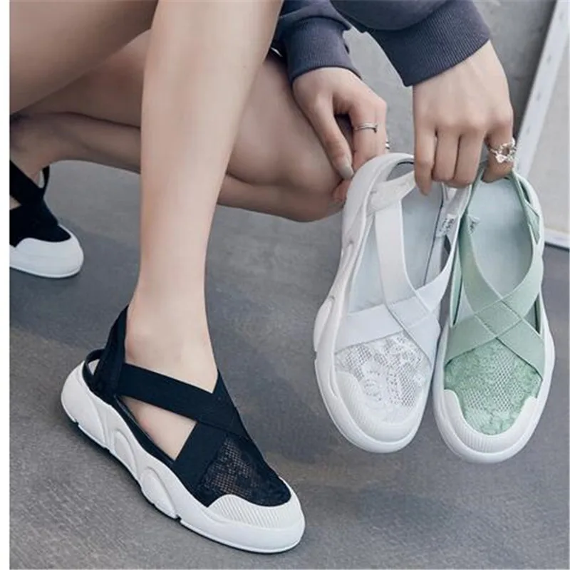 

Tenis Feminino Large Size Fisherman Shoes New Lace Mesh Fairy Flat Student Sports Boottoe Sandal for Women Sneakers Women Tênis