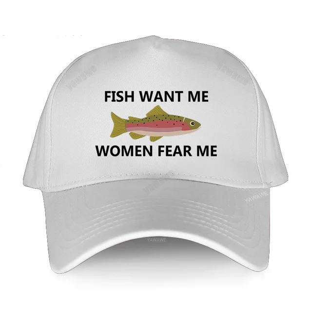 White Baseball Cap Hat Fish Women 