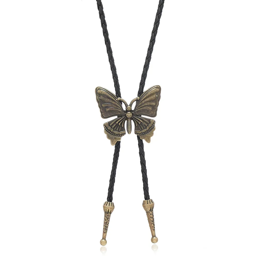 Vintage Cowboy Jazz Hat Alloy Bolo Tie Men Women Leather Rope Long Necklace Sweater Chain Shirts Accessories