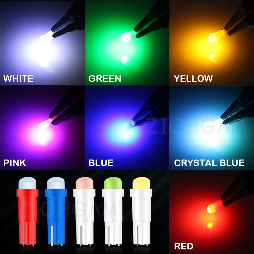 ZIOHGAM 10Pcs T5 COB Car Led Bulb Dashboard Light W3W Instrument Map Plate Panel Meter Neo Wedge Warning Indicator Signal Lamp