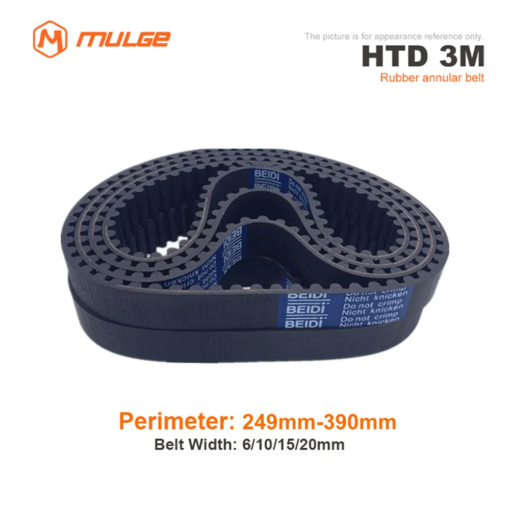 

HTD 3M High-Quality Rubber Timing Belt Perimeter 249/252/255/258mm-378/381/384/387/390mm Width 6/10/15/20mm
