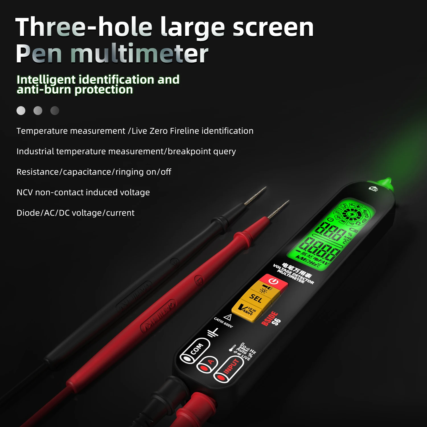 

BSIDE S6 Intelligent Digital Pen Multimeter Current Resistance Frequency Capacitance Diode Tester True RMS NCV Voltage Detector