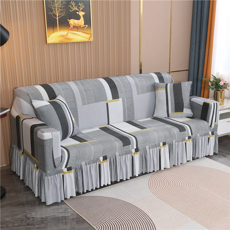 

Skirt Sofa Cover Elastic All-Inclusive Anti-Slip New Sofa Cover Simple Modern Universal Four Seasons [Skirt Style]