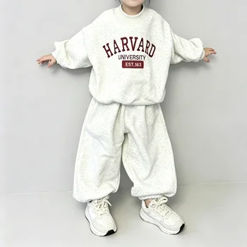 Completi Abbigliamento Bambini 2026 Primavera Autunno, Tuta Casual 2 Pezzi per Bambini e Bambine con Stampa Lettere Semplice: Felpa + Pantaloni