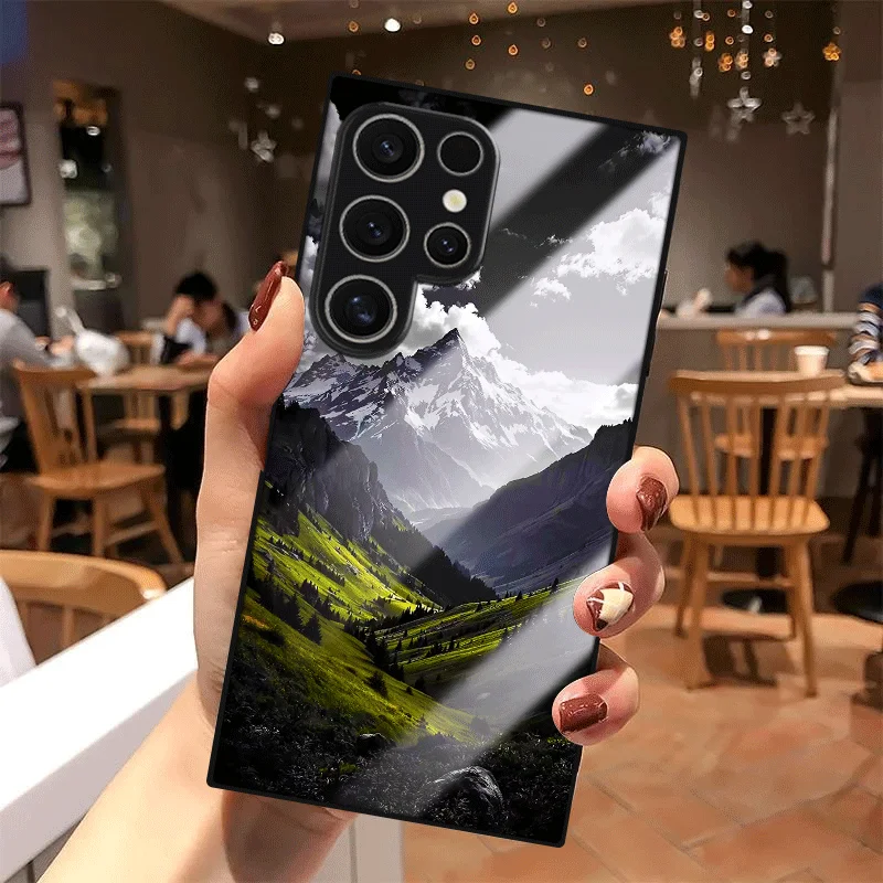 Tempered Glass Phone Case with Mountain Scenery Design