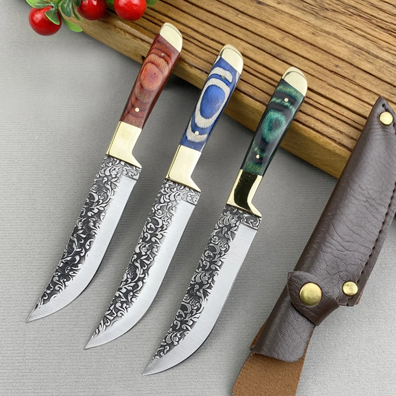 Forged Boning Meat Cleaver Knife Stainless Steel Mongolian Kitchen Hand Meat Fruit Knife Roasted Lamb Steak Knife with Cover