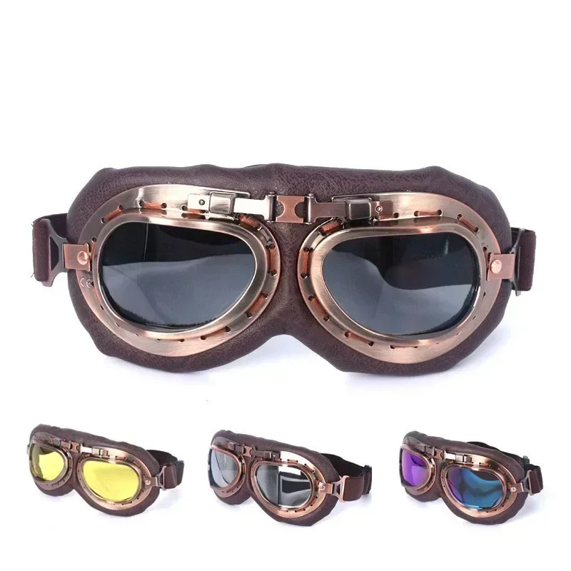 Lunettes de moto rétro vintage, lunettes classiques pour Harley Pilot, Steampunk RL, casque de vélo en cuivre, 1PC