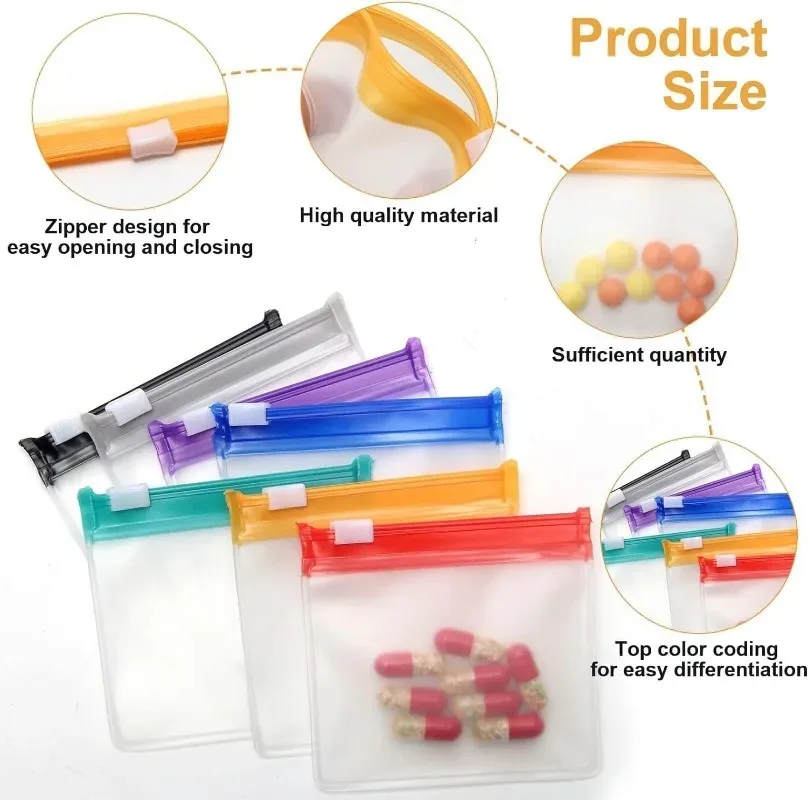 Compact Self-Sealing Zip Pouches - Colorful and Reusable Waterproof Storage Bags